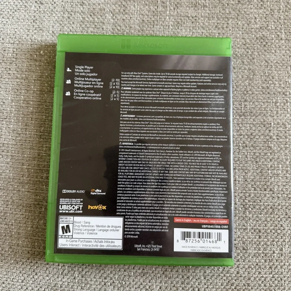 Tom Clancys Rainbow Six Siege Xbox‎ One Disc & Case No Manual